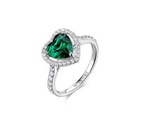 Brosway Anillo para mujer de plata y Life Green con símbolo de corazón | Colección Fancy - FLG147, 14, Plata de ley, Zirconia cúbica