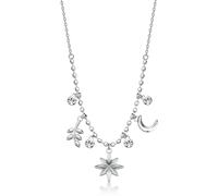 Brosway Collar de mujer de acero con colgantes de estrella y luna, hojas, cristales, cadena de 98 cm, estilo contemporáneo, modelo BHKN189