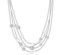Brosway Collar de mujer elegante, acero multihilo con perlas y esferas brillantes, diseño moderno BPC50