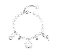 Brosway Pulsera de mujer con perlas blancas, colgante de corazón de plata, cristales, elegante joya BHKB279