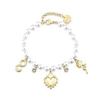 Brosway Pulsera para mujer con perlas blancas y dije de corazón de metal dorado, colección BHKB280