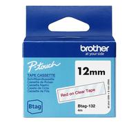 Brother BTAG132 Cinta rojo sobre transparente, Ancho 12 mm | Color rojo sobre fondo transparente, para etiquetadoras PTN10, PTN20, PTN25BT