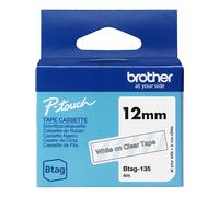 Brother Btag-135 cinta no laminada blanca sobre transparente 12 mm (original)