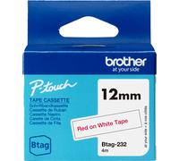 brother BTAG232 Cinta rojo sobre blanco, Ancho 12 mm