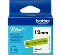 Brother Btag-G31 cinta no laminada negro sobre verde claro 12 mm