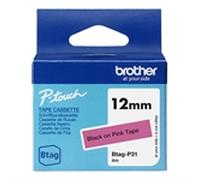 Brother Btag-P31 cinta no laminada negro sobre rosa 12 mm