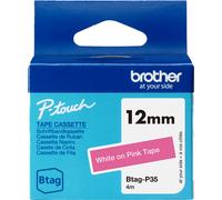 Brother Btag-P35 cinta no laminada blanco sobre rosa 12 mm