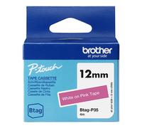 Brother Btag-P35 cinta no laminada blanca sobre rosa 12 mm (original)