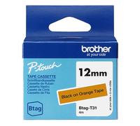Brother Btag-T31 cinta no laminada negra sobre naranja 12 mm (original)