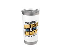 Brother & Gamer I Win at Both Fun Sibling Christmas Gaming Vaso térmico de acero inoxidable de doble pared