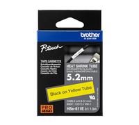 Brother HSE2611. Cinta Tubo termorretráctil. Texto Negro sobre Fondo Amarillo. Ancho: 5,2mm. Longitud: 1,5m. Cable Recomendado: Ø 0,8mm a 3,1mm.