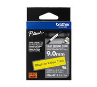 Brother HSE621. Cinta Tubo termorretráctil. Texto Negro sobre Fondo Amarillo. Ancho: 9mm. Longitud: 1,5m. Cable Recomendado: Ø 1,6mm a 5,4mm.
