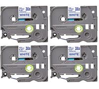 Brother P-Touch - Paquete de 4 cintas laminadas TZe-233, impresión azul sobre cinta laminada adhesiva estándar blanca para fabricantes de etiquetas P-Touch, cada rollo mide 0.47 pulgadas/12 mm (1/2 pulgadas) de ancho, 26.2 (8 M) de largo