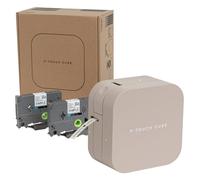 Brother PT-P300BTLT - Escritora de etiquetas, Peach Touch Cube Latte (para teléfonos inteligentes, 0.14-0.5 pulgadas (3.5-12 mm) de ancho, cinta TZe, 2 cintas de muestra incluidas