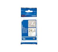Brother textiles - Cinta laminada para Brother P-touch H200, H100LB/R, H105, E100/VP, D200/BW/VP, D210/VP,Cube, Cube Plus (24 mm de ancho, 4 m de largo), color dorado y blanco