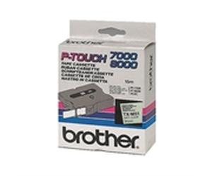Brother TX-M51 cinta laminada texto negro mate sobre transparente 24mm