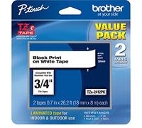 Brother TZe2412PK, paquete de 2 cintas de etiquetas, fuente negra sobre etiqueta blanca, TZe241, negro sobre blanco