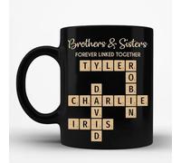 Brothers & Sisters Forever Linked Together - Taza de café personalizada, diseño de crucigrama, regalo para hermanos, hermanas, hermanos, taza de bebida familiar