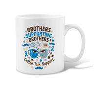 Brothers Supporting Mental Health Awareness - Taza de café de cerámica de | Tema de hermandad, taza para beber, concienciación de salud mental, gráficos de bigote, diseño de conversación, cita de apoyo