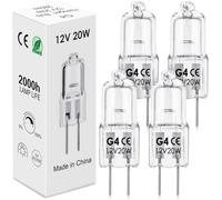 BROTOU 4pcs Bombilla Halógena G4 20W 12V, 300LM Blanco Cálido 2800K, Regulable Bombilla G4 Halogena para Candelabros, Lámparas de Mesa, Lámpara de Pared