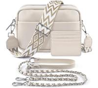 BROTOU Bandolera mujer para teléfono móvil Bolsa cruzada de cuero genuino con 2 correas anchas para el hombro Tarjetero, Bolso mujer bandolera pequeño con 3 compartimentos