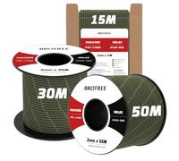 Brotree 2mm Paracord 3 Hebras 50M 100% Nylon Cuerda de Paracaídas para Al Aire Libre, Artesanía, Bricolaje - 90kg Carga de Rotura (Reflectante Ejército Verde)