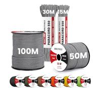 Brotree 4mm Paracord 550 7 Hebras Cuerda de Nylon 50M Tipo III Cuerda de Paracaídas para Supervivencia, Al Aire Libre, Bricolaje - 250kg Carga de Rotura (Gris Negro)