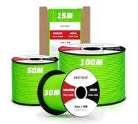 Brotree Paracord 3mm 15M Cuerda 100% Nylon Tipo II 3 Hebras Cuerda Paracord 425 para Exterior, Bricolaje - 192 kg Carga de Rotura (Verde Neón)