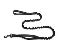 BROUAURPE Correa para perro con elástico - Correa resistente sin tirones con asas dobles, cadena P y nailon reflectante para perros medianos y grandes como bulldog francés, labrador (negro, L)