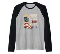Brought To You Courtesy of Red White Blue Cowboy Boot Camiseta Manga Raglan