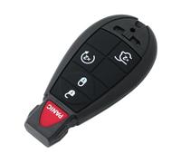 BROVACS Carcasa de repuesto + llave de inserción de emergencia sin cortar compatible con Dodge Jeep de 5 botones Smart Keyless Entry Remote Key Case Fob 4 BTN + Panic PG753E