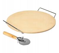 Browin 312009 Piedra para pizza con mango y cuchillo, redonda 33 cm, piedra cerámica para hornear pizza y pan en el horno