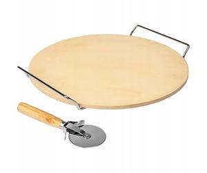 Browin 312009 Piedra para pizza con mango y cuchillo, redonda 33 cm, piedra cerámica para hornear pizza y pan en el horno