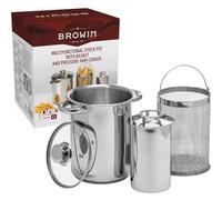 Browin 313515 Mehrzwecktopf Siebeinsatz, Multifunktions-Topf mit Korb und Schinkenkocher 1,5 kg cocedor de jamón, Vidrio Templado Acero Inoxidable, Silver