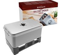 Browin 330006 Ahumador familiar grande para exteriores con termómetro, sartén profunda para asar carne, pollo, pescado, jamón y queso, ahumadero de balcón portátil, acero inoxidable