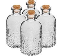 Browin 4 botellas pequeñas de cristal de 240 ml + cierre de corcho, juego de tarros de especias con corcho, frascos de cristal, mensaje de boda,