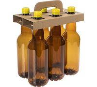 Browin 631160 - Juego de 6 botellas de PET de 1 l, para cerveza, sidra y bebidas carbonatadas con un contenido de alcohol de hasta un 40%, en estuche de transporte, color marrón con tapón de rosca,