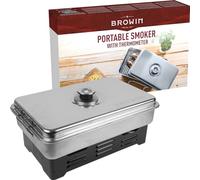 BROWIN Juego de horno de mesa de acero inoxidable con termómetro, horno para ahumar, horno para barbacoa, pescado y más barbacoa y ahumado, accesorios de camping