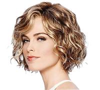 Brown 1pc Cabello Ondulado Bob Pelucas Del Color Mezclado Corto Rizado Ondulado Peluca Sintética Mirada Natural De La Peluca a Prueba De Calor Del Pelo De Fibra Para La Hembra Niñas