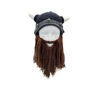 (Brown) 2pcs for Creative Funny Beard Horn Hat Parent-Child Knitted Wig Mustache Hat Warm Beard Removable Party for Autumn Winte Gray