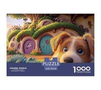 Brown and White Puppy 1000 Piezas Cartón Rompecabezas Mountain Village Liberador De Estrés Juego Familiar Puzzle para Niños Pequeños 70x50cm/1000pcs