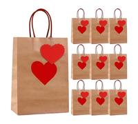 Brown Bags - Storage Pouch with Tags and Strings | 10 Pieces Packaging Heart Motif Bags for Valentine, Wedding, Party, Gathering, Mother's Day, Snacks, Toys, Scarves, Cakes, Gift Packaging Use