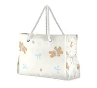 Brown Bear and Bow - Bolsa de hombro portátil con bolsillos laterales, bolsa de trabajo, artículos esenciales de viaje, regalos de playa, regalos de cumpleaños para mujeres