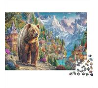 Brown Bear in Pueblo 1000 Pieza Puzzles Recycled Rural Paisaje Puzzle para Personas Mayores Puzzle Game Props para Familia and Friends Cumpleañoss Great Regalo 38x26cm/1000pcs
