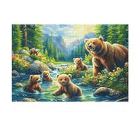 Brown Bear Mother and Cubs Puzzles 1000 Piezas Aliviar Estrés Familiar Premium Rompecabezas para Adultos Desafío Intelectual 3D DIY Creativo Decorativo 1000 PCS