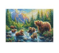 Brown Bear Mother and Cubs Puzzles 300 Piezas Decoración Hogar 3D Elegante Rompecabezas Familiar para Adultos Obra De Arte Colorido DIY Creativo 300 PCS