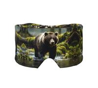 Brown Bear Pounce - Antifaz ajustable para dormir y orejeras, diadema unisex para dormir de lado (26.8 x 4.3 pulgadas), cubierta cómoda para viajes en interiores y exteriores, para yoga