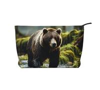 Brown Bear Pounce - Bolsa de cosméticos de pana con cierre de cremallera, adecuada para viajes, camping y uso diario