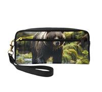 Brown Bear Pounce - Bolsa de maquillaje pequeña, estuche de doble cara de piel sintética