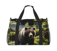 Brown Bear Pounce - Bolsa de viaje de mano, diseño moderno, gran capacidad de almacenamiento, adecuada para viajes de negocios y viajes cortos, color negro, talla única